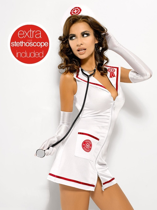 Sexy kostým Emergency dress + stetoskop - Obsessive S/M Biela