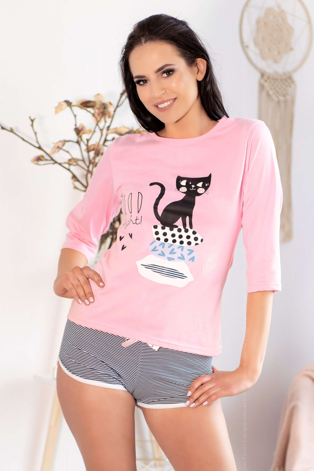 Levně Dámské pyžamo Aprodit Cat - LivCo Corsetti L/XL Růžová