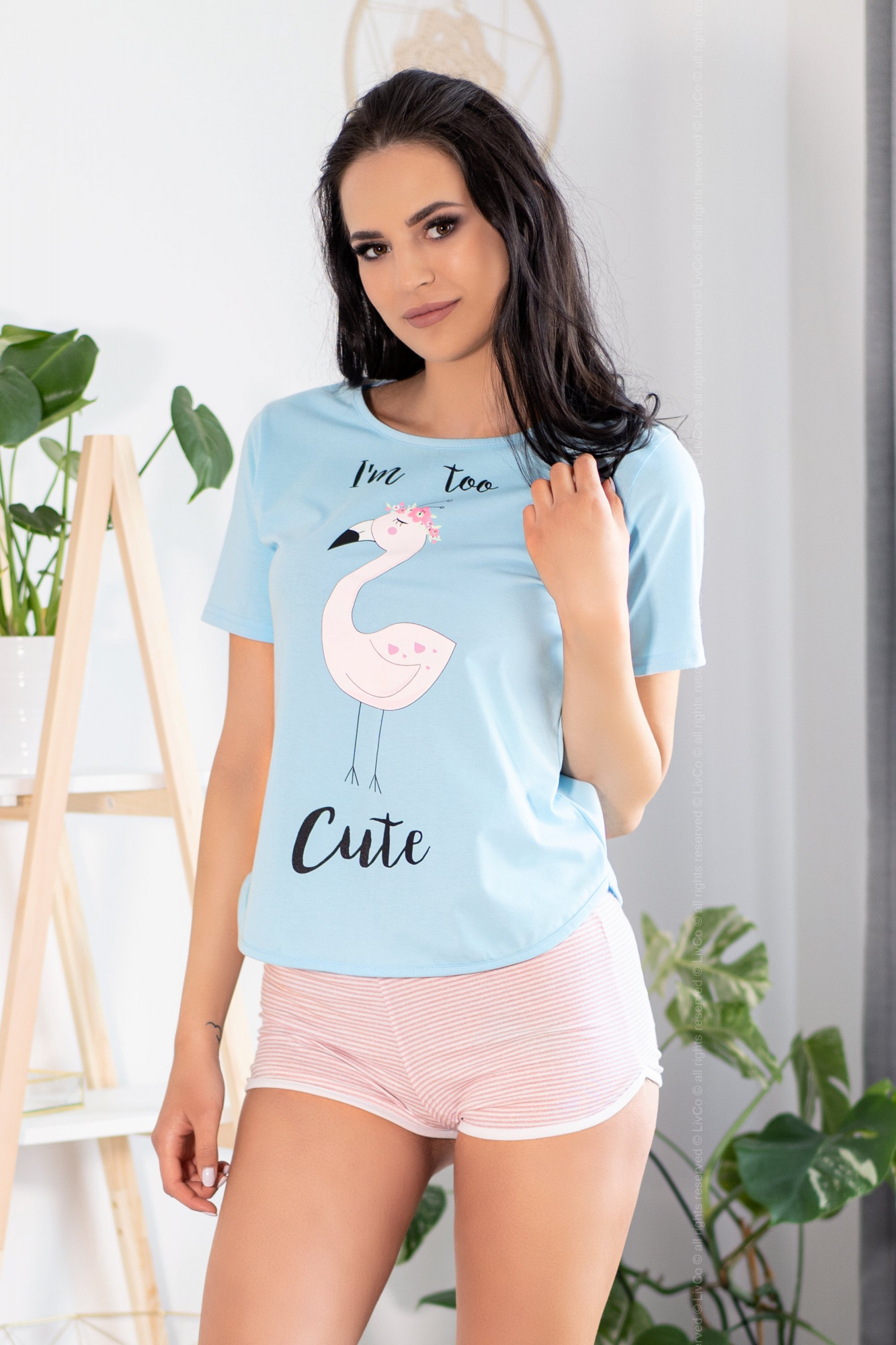 Levně Dámské pyžamo Cute Flamant - LivCo Corsetti L/XL Modrá