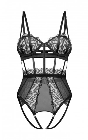 Dámské svůdné body otevřené Hersis Crotchless Teddy černé - Obsessive