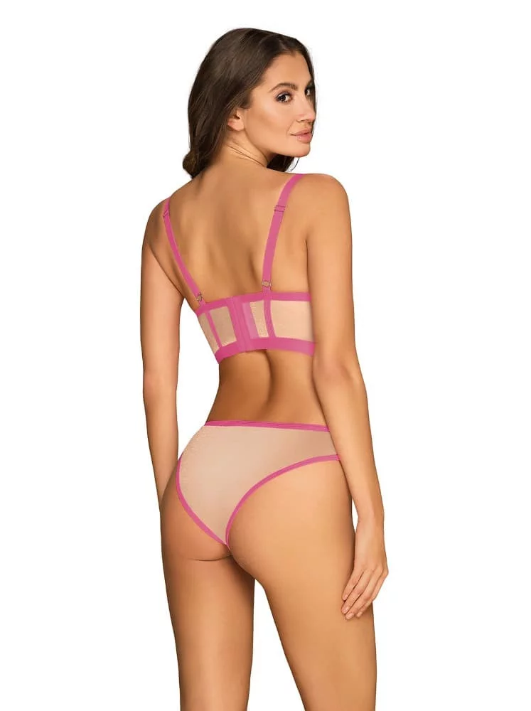 Smyslný set Nudelia top & panties neon pink - Obsessive