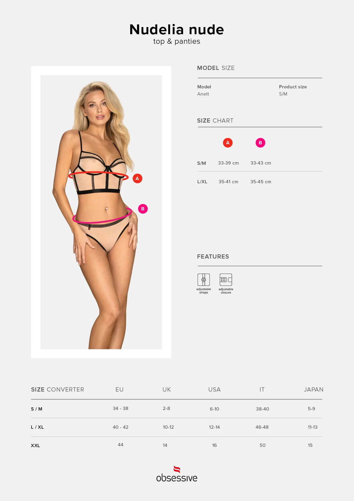 Smyslný set Nudelia top & panties nude - Obsessive