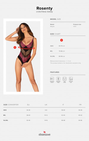 Smyslné body Rosenty crotchless teddy - Obsessive