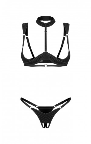 D&aacute;msk&yacute; svůdn&yacute; set Roccele 2-pcs crotchless čern&yacute; - Obsessive