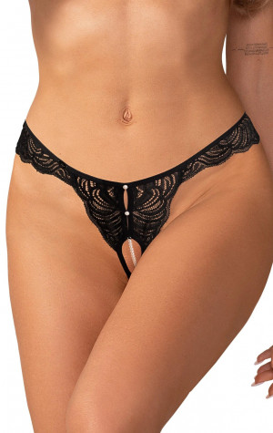 D&aacute;msk&aacute; tanga Trinise Crotchless Thong čern&eacute; - Obsessive