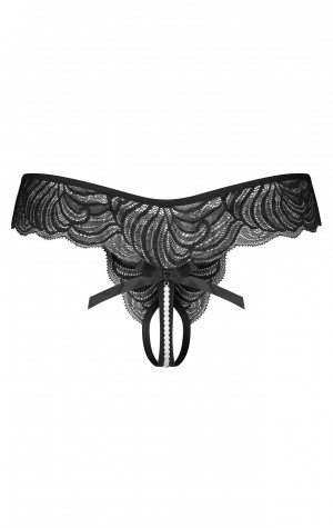 D&aacute;msk&aacute; tanga Trinise Crotchless Thong čern&eacute; - Obsessive