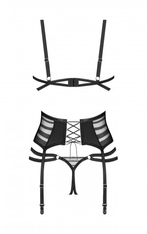 D&aacute;msk&yacute; sexy set Lune Bellis 3-Pcs Crotchless čern&yacute; - Obsessive
