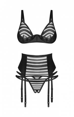 D&aacute;msk&yacute; sexy set Lune Bellis 3-Pcs Crotchless čern&yacute; - Obsessive