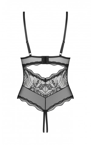 D&aacute;msk&eacute; body Perisia Crotchless Teddy čern&eacute; - Obsessive