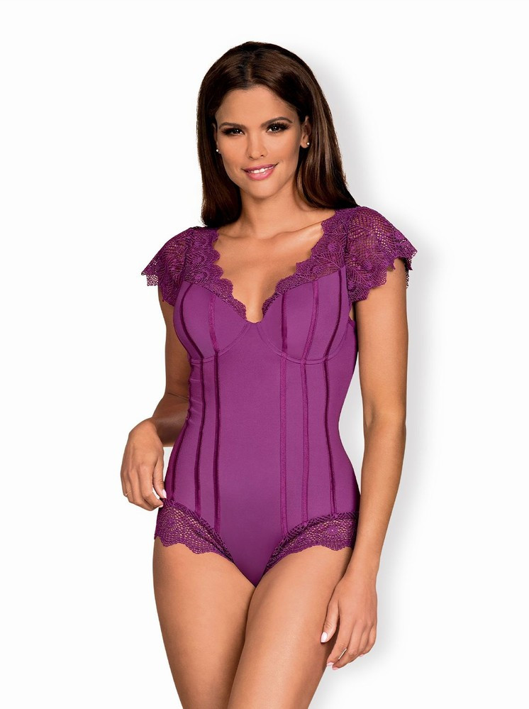 Levně Svůdné body Moketta teddy purple - Obsessive L/XL Fialová