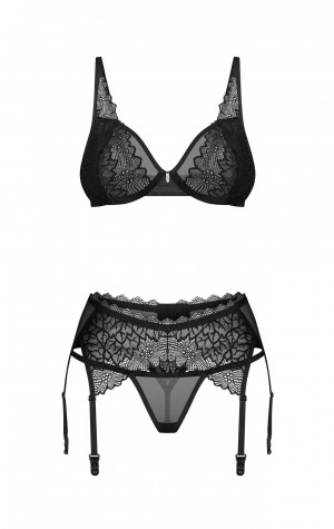 Dámský svůdný komplet Deina More 3-PCS Set černý - Obsessive