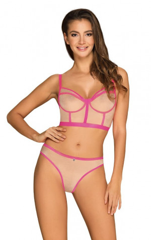 Smyslný set Nudelia top & panties neon pink - Obsessive