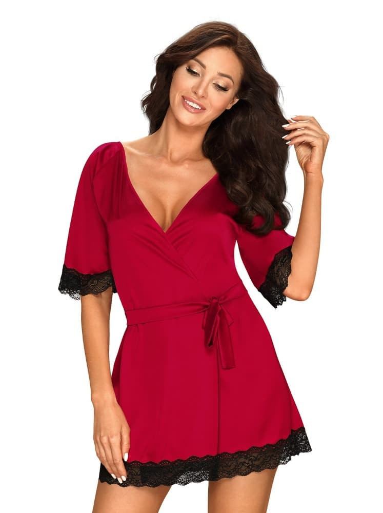 Elegantní župan Sensuelia peignoir red - Obsessive L/XL Červená