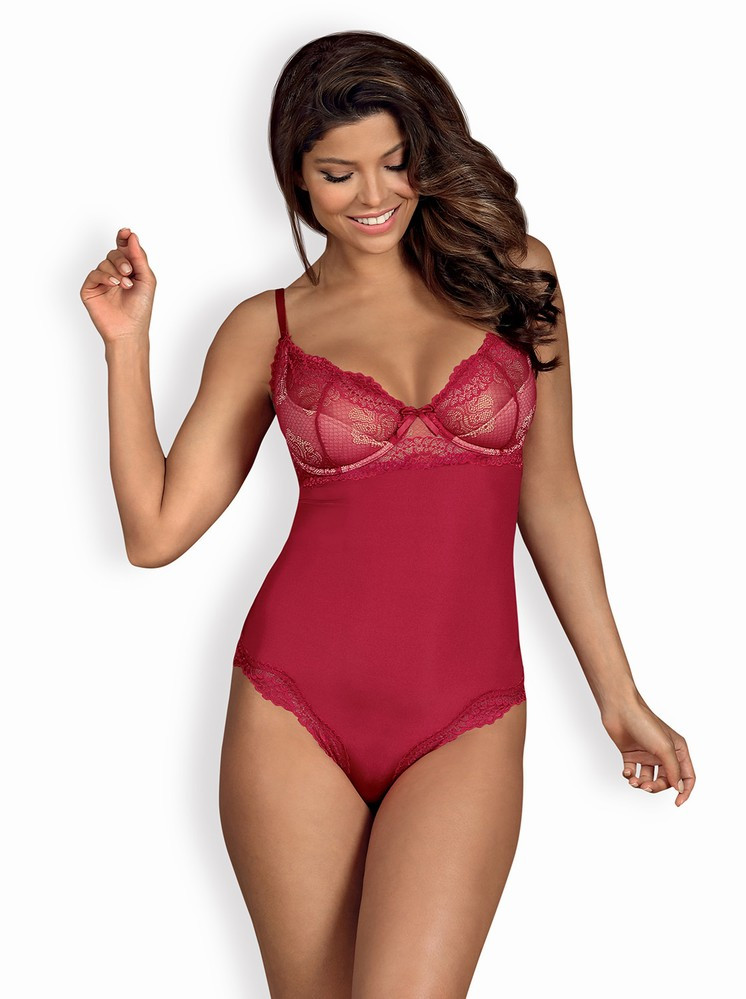 Elegantní body Rosalyne teddy - Obsessive L/XL Bordó