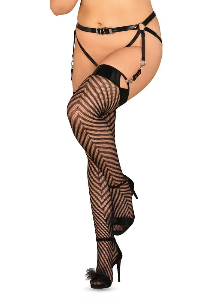 Jedinečné punčochy S818 stockings 2XL/3XL - Obsessive 2XL/3XL Černá