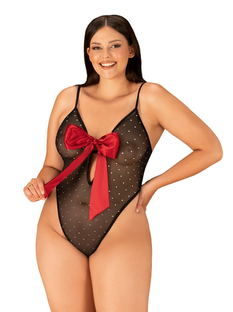 Elegantní body Tienesy teddy 2XL/3XL - Obsessive 2XL/3XL Černá