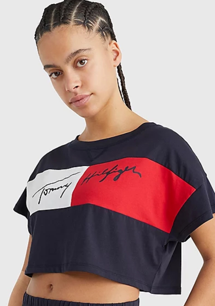 Dámský crop top Tommy Hilfiger UW0UW03467 XS Tm. modrá